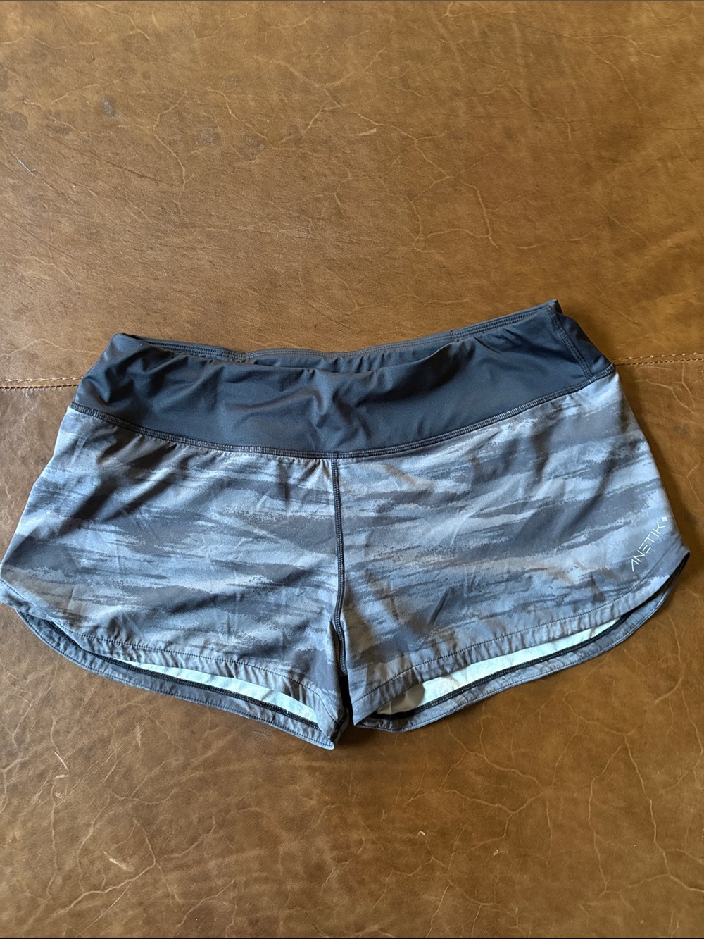 Women's Grey Patterned Athletic Running Shorts with Black Waistband